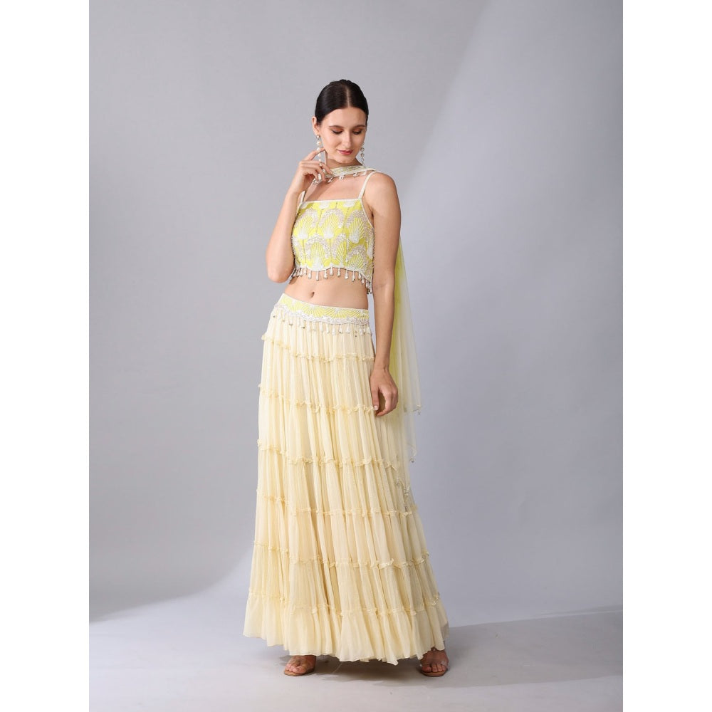 KEITH GOMES Bead Embroidered Blouse Lehenga (Set of 3)