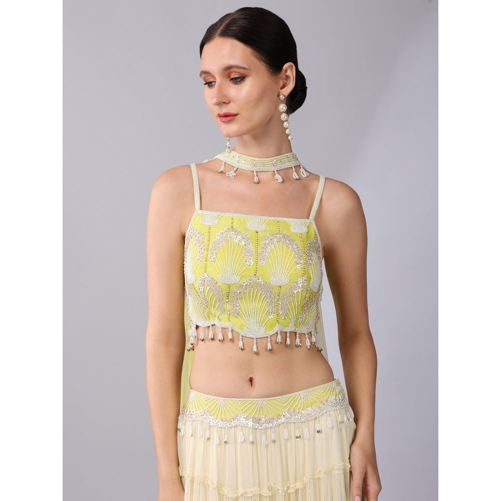 KEITH GOMES Bead Embroidered Blouse Lehenga (Set of 3)