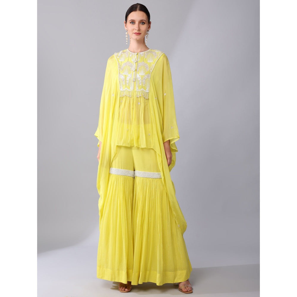 KEITH GOMES Yellow Embroidered High Low Tunic & Sharara (Set of 2)