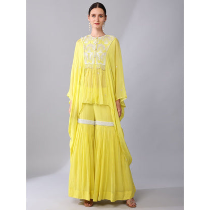 KEITH GOMES Yellow Embroidered High Low Tunic & Sharara (Set of 2)