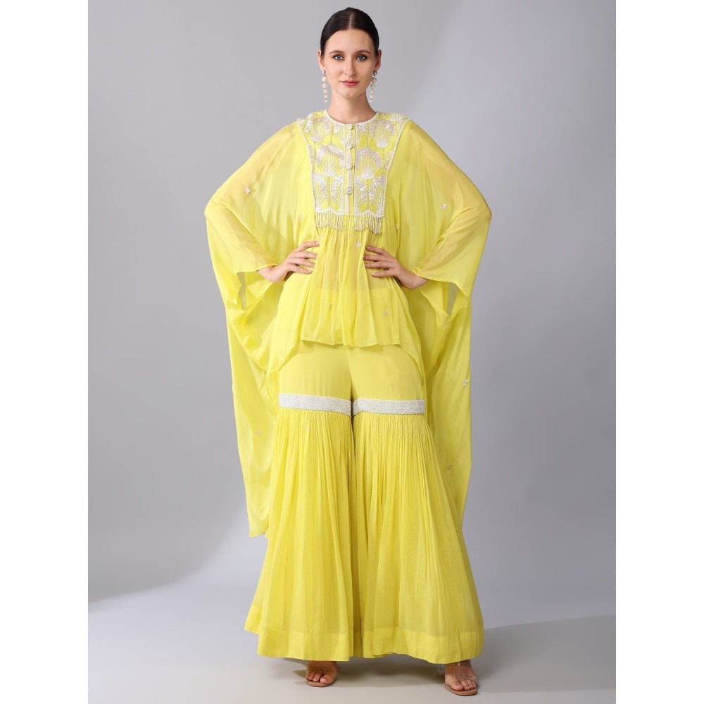 KEITH GOMES Yellow Embroidered High Low Tunic & Sharara (Set of 2)