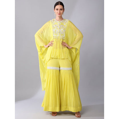 KEITH GOMES Yellow Embroidered High Low Tunic & Sharara (Set of 2)