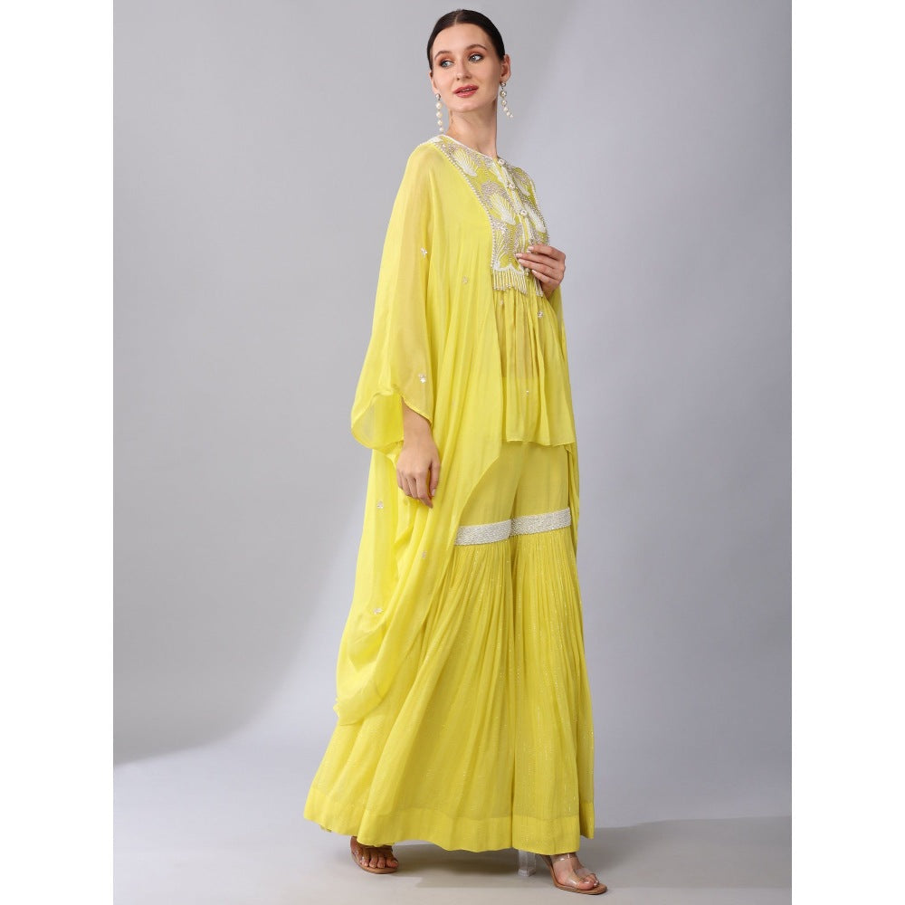 KEITH GOMES Yellow Embroidered High Low Tunic & Sharara (Set of 2)