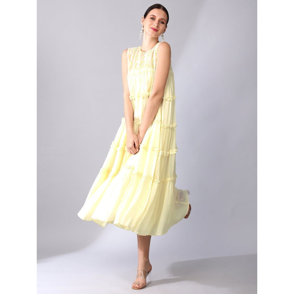 KEITH GOMES Yellow Tier Cotton Chiffon Dress