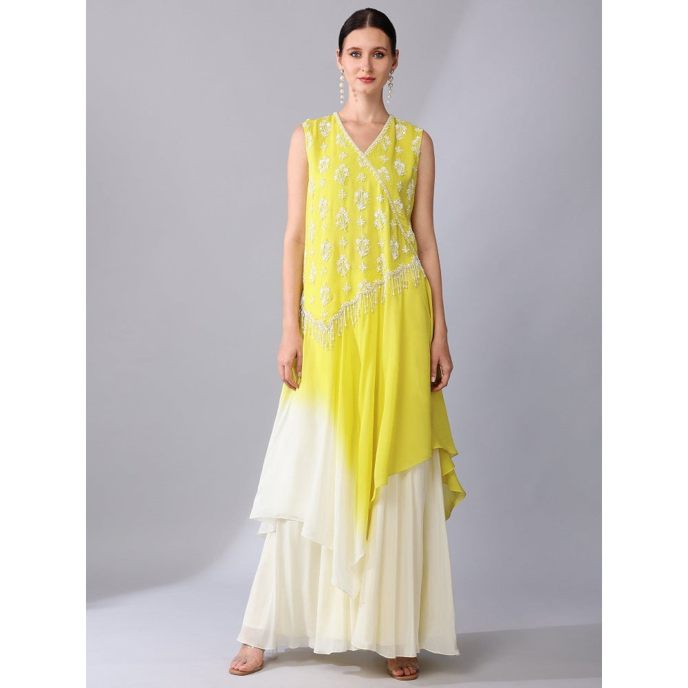 KEITH GOMES Ivory Motif Sequined Ombre Tunic & Palazzo (Set of 2)