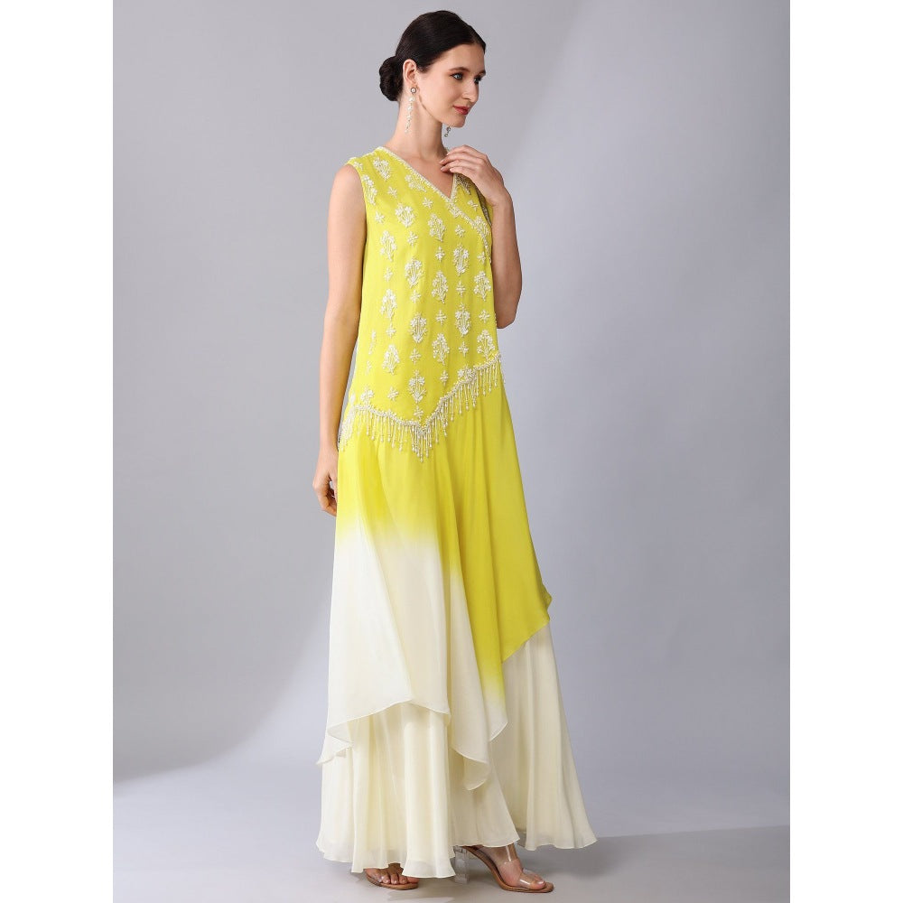 KEITH GOMES Ivory Motif Sequined Ombre Tunic & Palazzo (Set of 2)