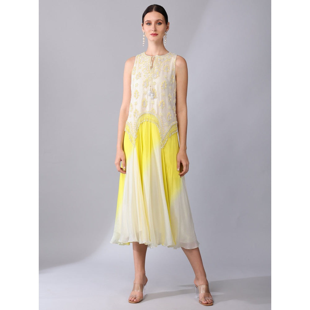 KEITH GOMES Yellow Motif Embroidered Panel Ombre Dress (Set of 2)