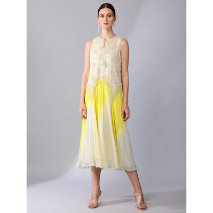 KEITH GOMES Yellow Motif Embroidered Panel Ombre Dress (Set of 2)