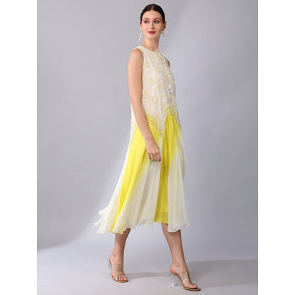 KEITH GOMES Yellow Motif Embroidered Panel Ombre Dress (Set of 2)