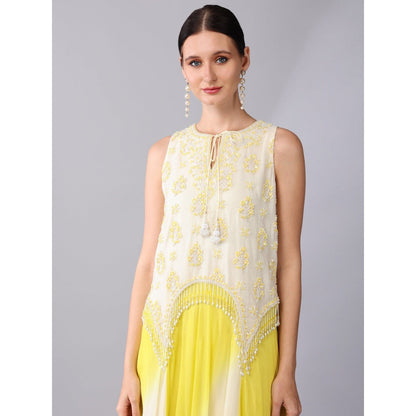 KEITH GOMES Yellow Motif Embroidered Panel Ombre Dress (Set of 2)
