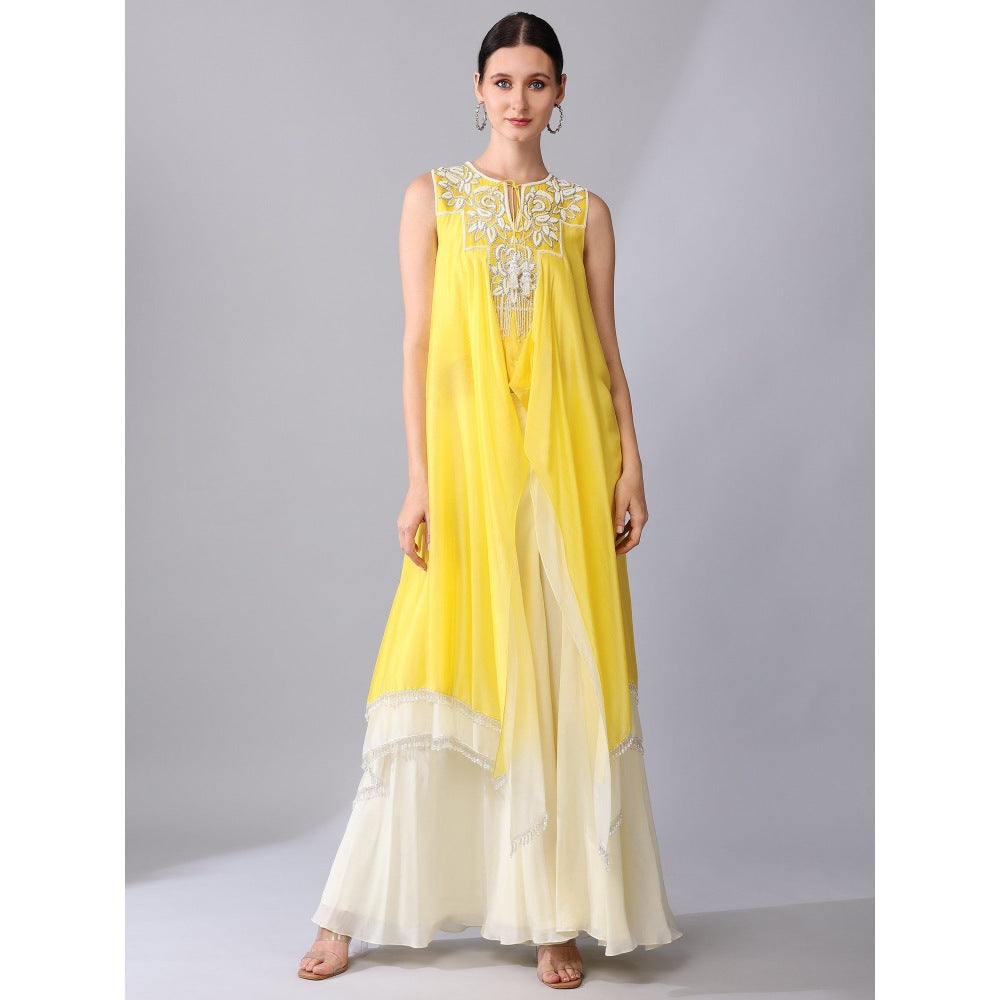 KEITH GOMES Pearl Sequined Organza Silk Double Layer Tunic & Palazzo (Set of 2)