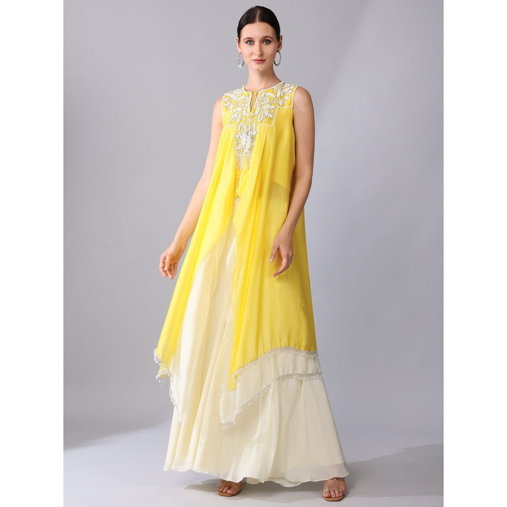 KEITH GOMES Pearl Sequined Organza Silk Double Layer Tunic & Palazzo (Set of 2)