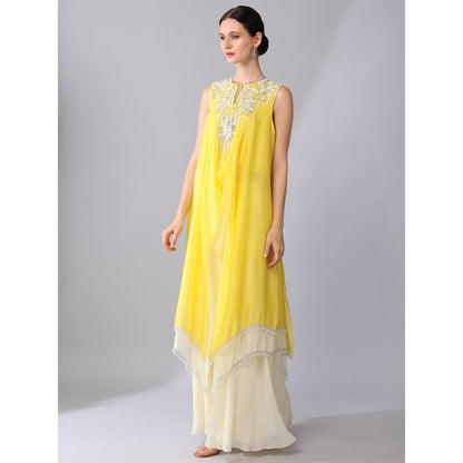 KEITH GOMES Pearl Sequined Organza Silk Double Layer Tunic & Palazzo (Set of 2)