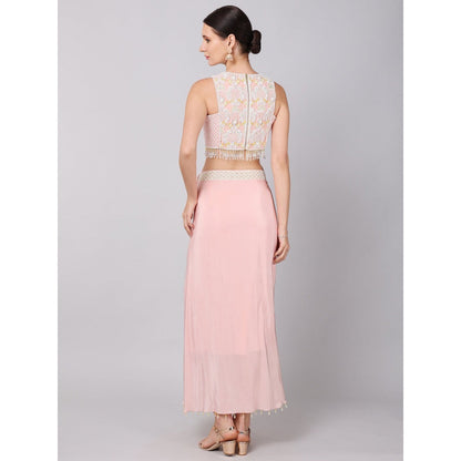 KEITH GOMES Sequined Crop Top Paired With A Crepe Skirt & Organza Drape (Set of 3)