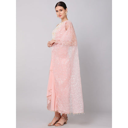 KEITH GOMES Sequined Crop Top Paired With A Crepe Skirt & Organza Drape (Set of 3)