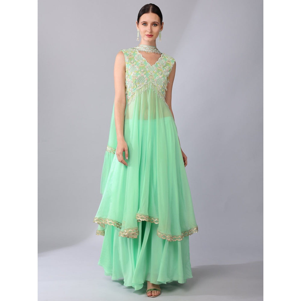 KEITH GOMES Pearl Sequins Embroidered Tunic With Palazzo & Dupatta (Set of 3)