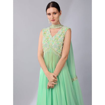 KEITH GOMES Pearl Sequins Embroidered Tunic With Palazzo & Dupatta (Set of 3)