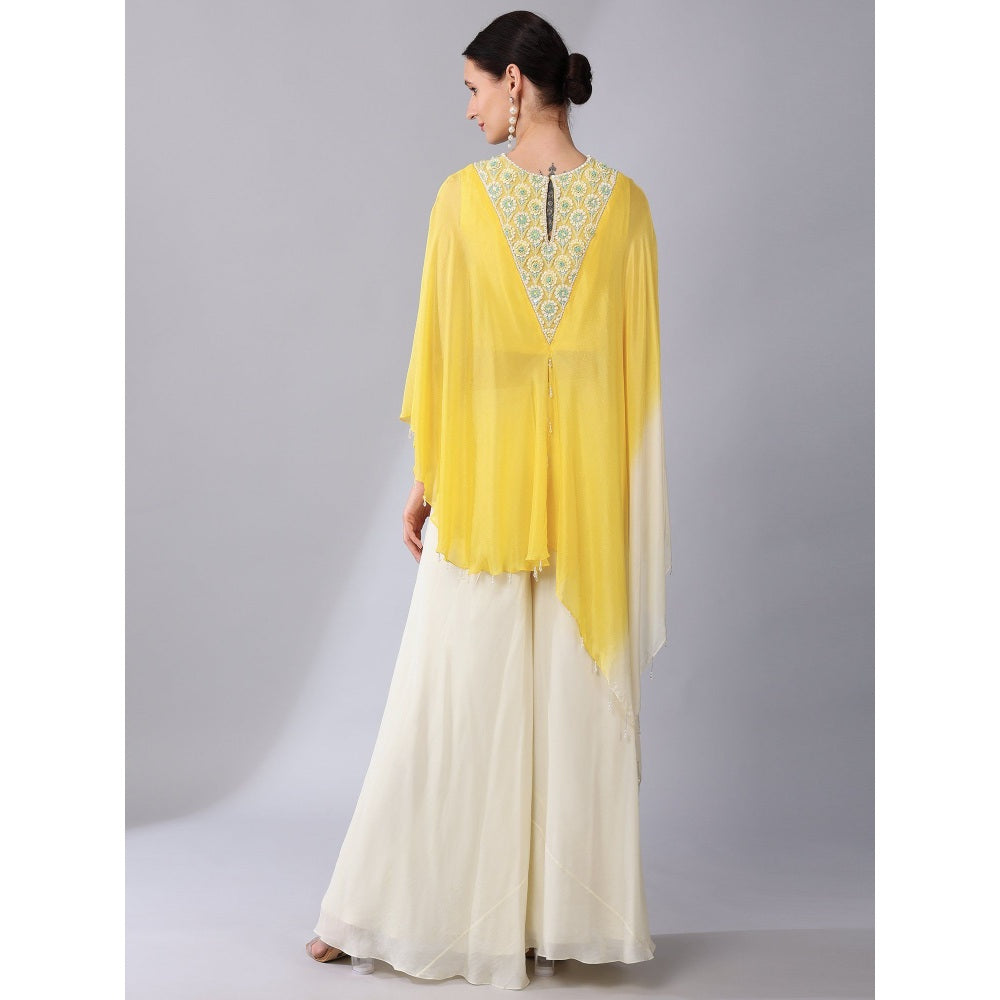KEITH GOMES Yellow Flower Motifs Yoke Ombre Tunic & Palazzo (Set of 2)