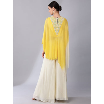 KEITH GOMES Yellow Flower Motifs Yoke Ombre Tunic & Palazzo (Set of 2)