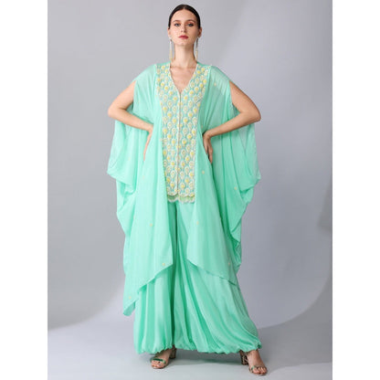 KEITH GOMES Green Flower Motifs Panel Tunic & Palazzo (Set of 2)