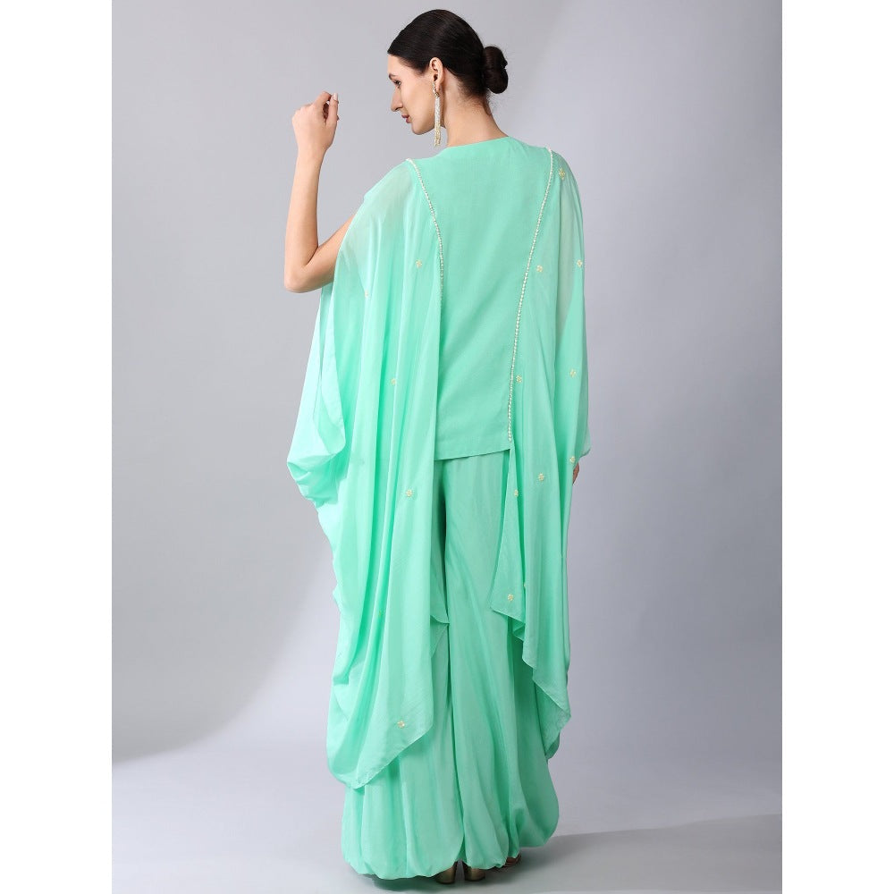 KEITH GOMES Green Flower Motifs Panel Tunic & Palazzo (Set of 2)