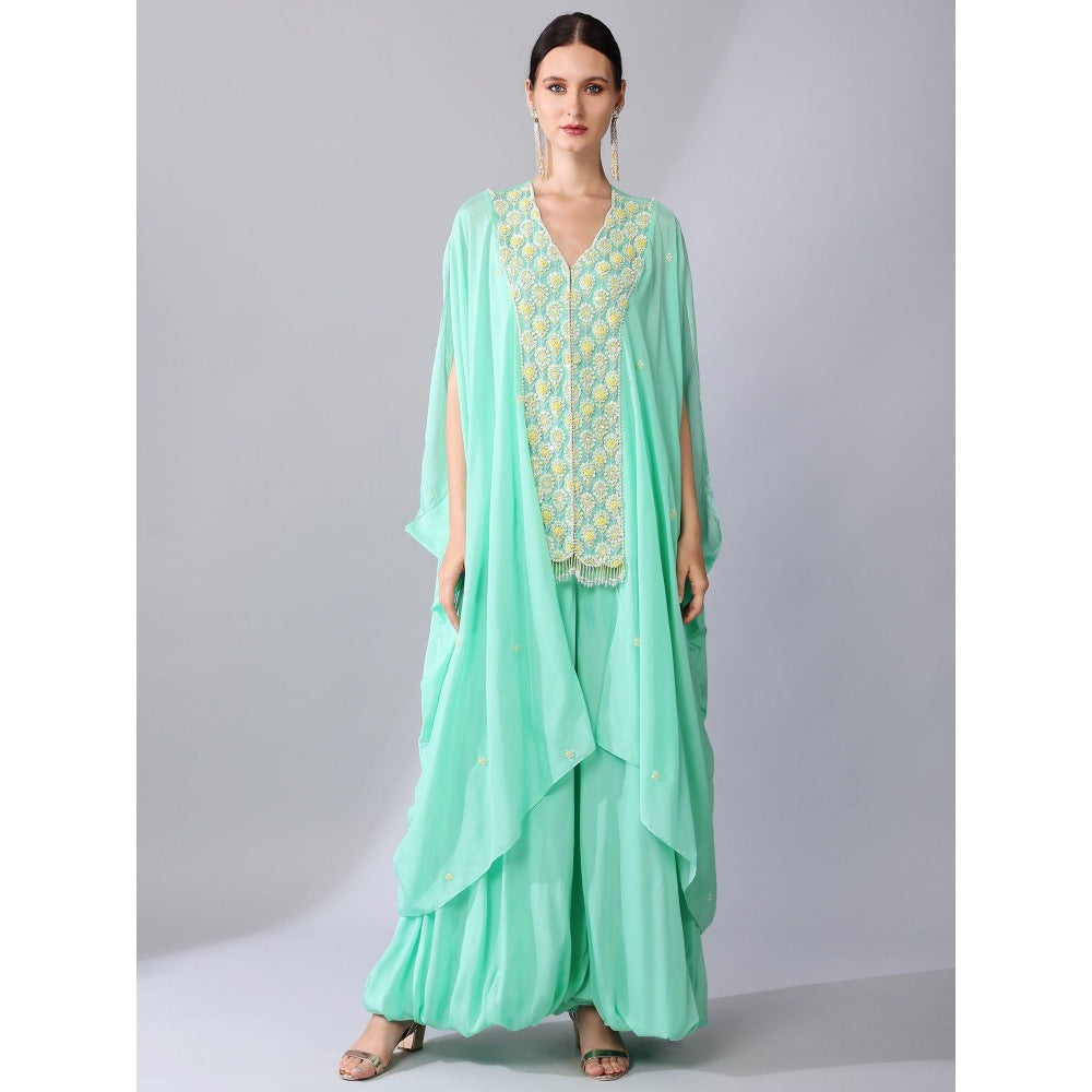 KEITH GOMES Green Flower Motifs Panel Tunic & Palazzo (Set of 2)