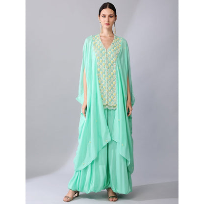 KEITH GOMES Green Flower Motifs Panel Tunic & Palazzo (Set of 2)