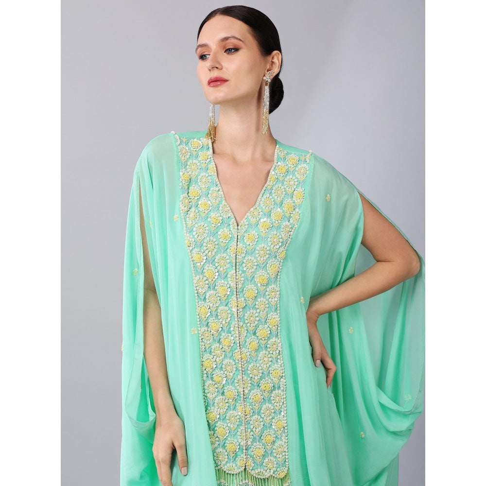 KEITH GOMES Green Flower Motifs Panel Tunic & Palazzo (Set of 2)