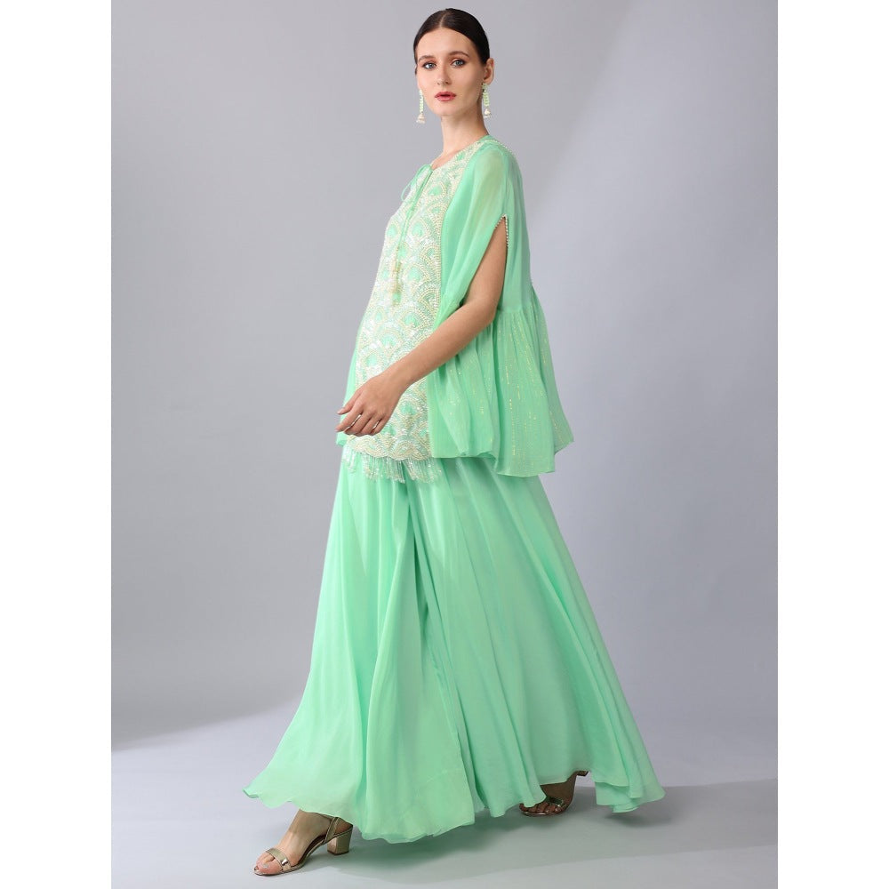 KEITH GOMES Bead Sequined Mint Green Tunic & Palazzo (Set of 2)