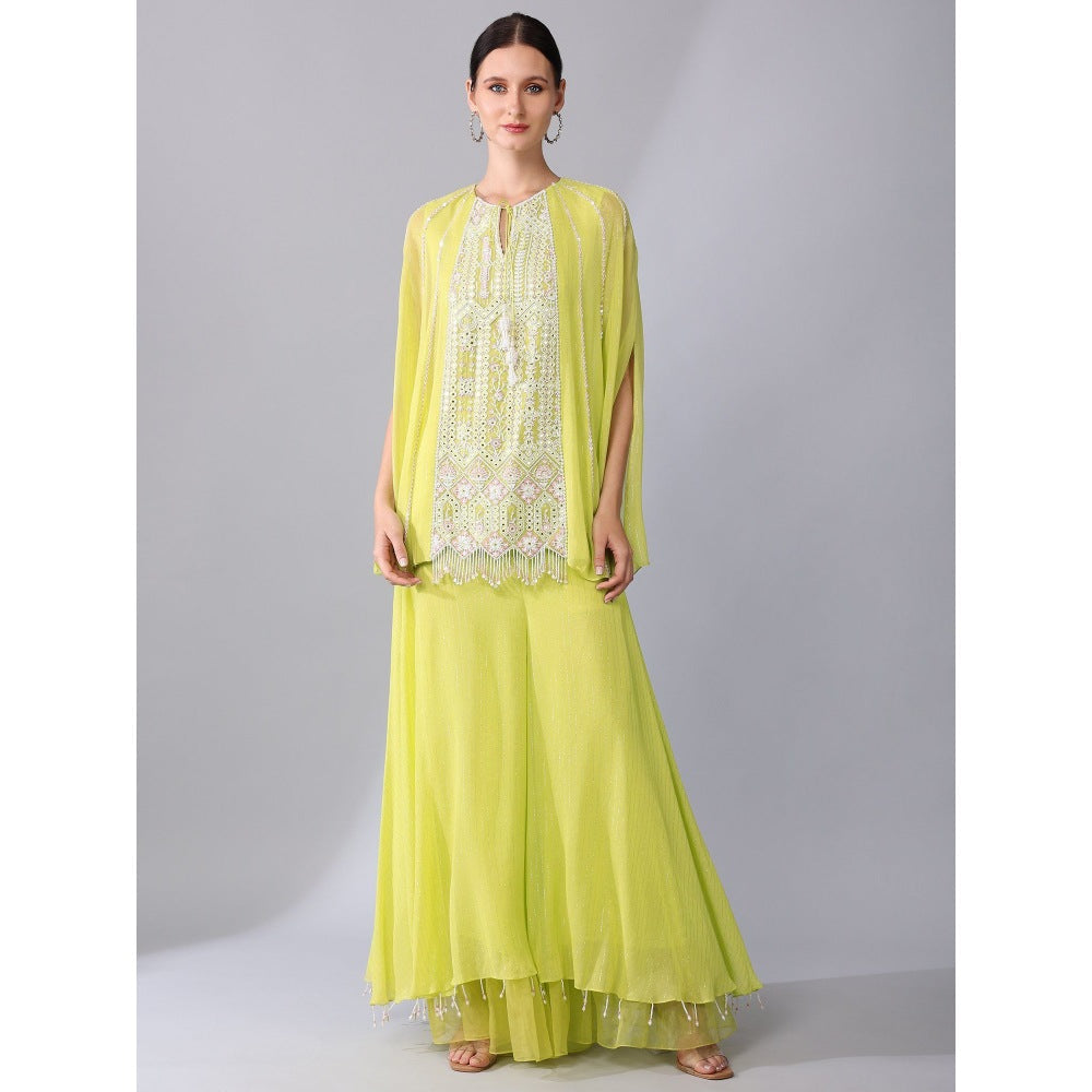KEITH GOMES Neon Yellow Georgette Panel & Palazzo (Set of 2)