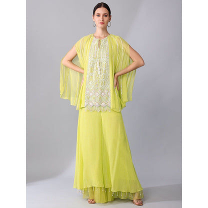 KEITH GOMES Neon Yellow Georgette Panel & Palazzo (Set of 2)