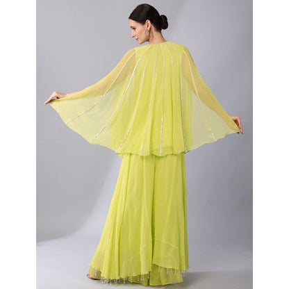 KEITH GOMES Neon Yellow Georgette Panel & Palazzo (Set of 2)
