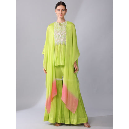 KEITH GOMES Neon Pink Ombre Chiffon Crepe Tunic & Sharara (Set of 2)