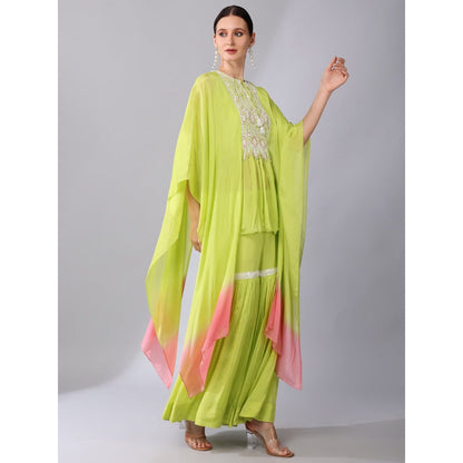 KEITH GOMES Neon Pink Ombre Chiffon Crepe Tunic & Sharara (Set of 2)