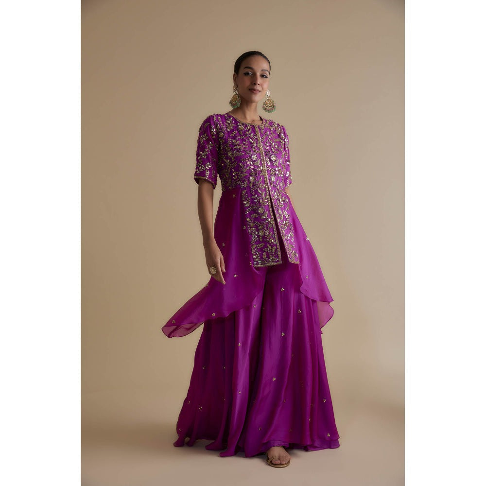 KEITH GOMES Purple Sequin Embellished Tunic & Palazzo (Set of 2)