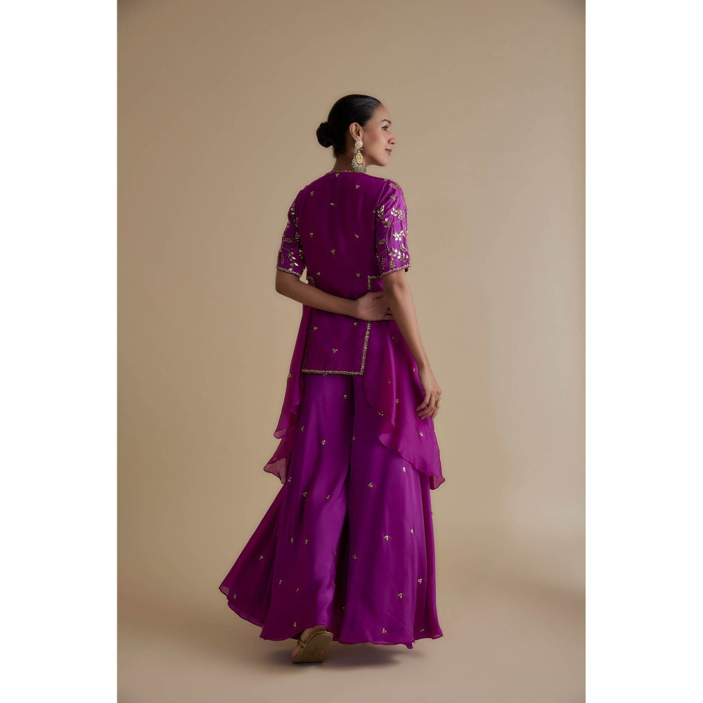 KEITH GOMES Purple Sequin Embellished Tunic & Palazzo (Set of 2)