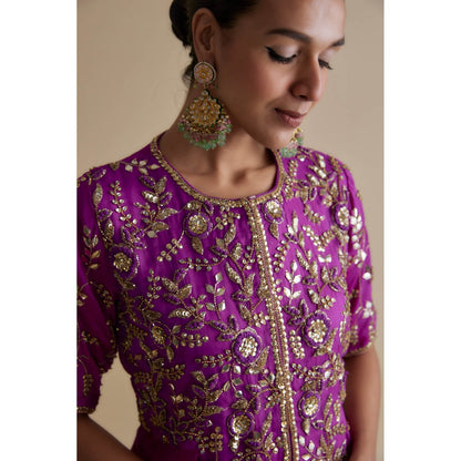 KEITH GOMES Purple Sequin Embellished Tunic & Palazzo (Set of 2)