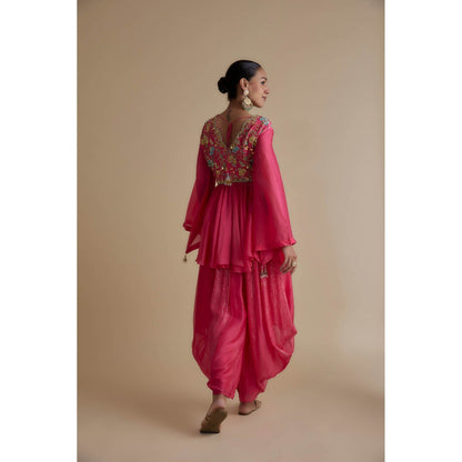 KEITH GOMES Pink Embellished Overlap Tunic & Dhoti (Set of 2)
