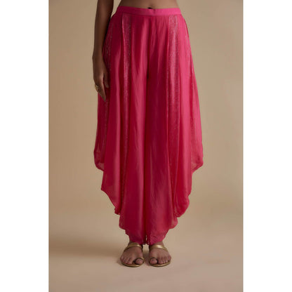 KEITH GOMES Pink Embellished Overlap Tunic & Dhoti (Set of 2)