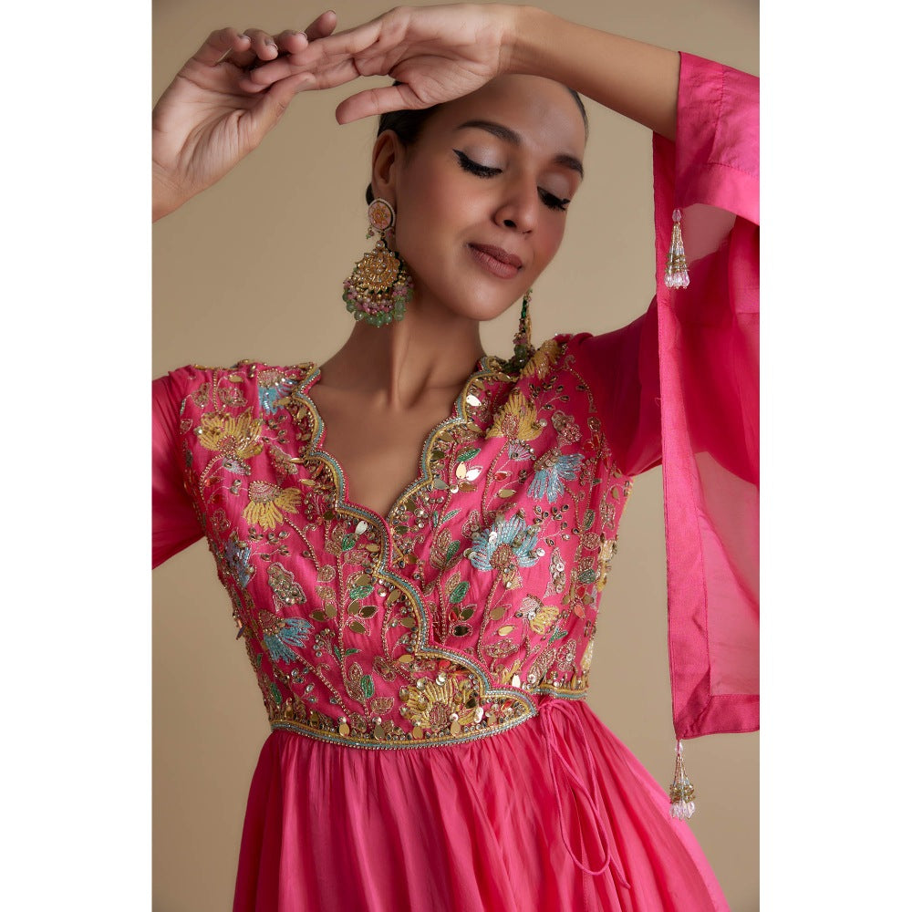 KEITH GOMES Pink Embellished Overlap Tunic & Dhoti (Set of 2)