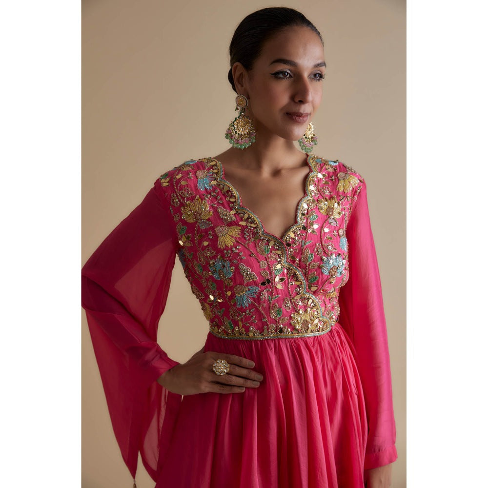 KEITH GOMES Pink Embellished Overlap Tunic & Dhoti (Set of 2)