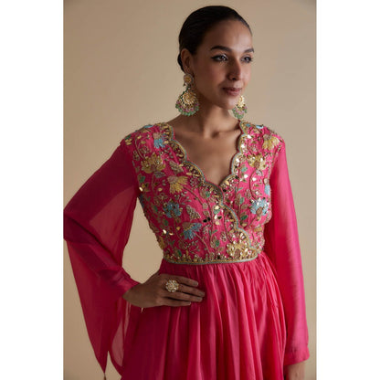 KEITH GOMES Pink Embellished Overlap Tunic & Dhoti (Set of 2)