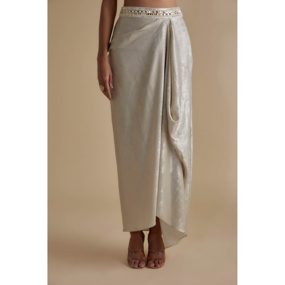 KEITH GOMES Purple And Ivory Bead Mirror Embroidered Tassel Cape & Skirt (Set of 3)