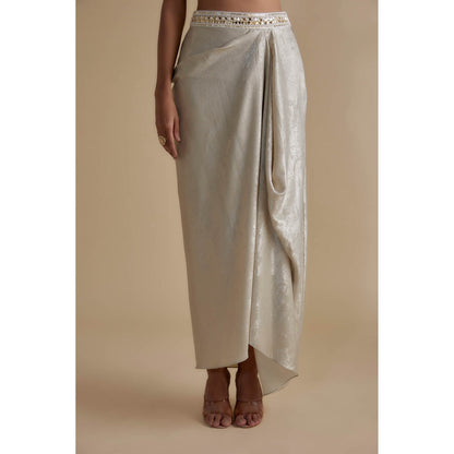 KEITH GOMES Purple And Ivory Bead Mirror Embroidered Tassel Cape & Skirt (Set of 3)