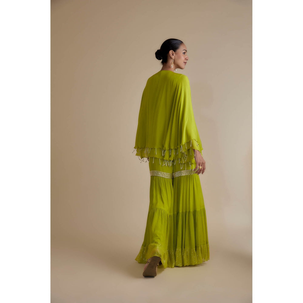 KEITH GOMES Green Bead Embroidered Double Layer Tunic & Palazzo (Set of 2)