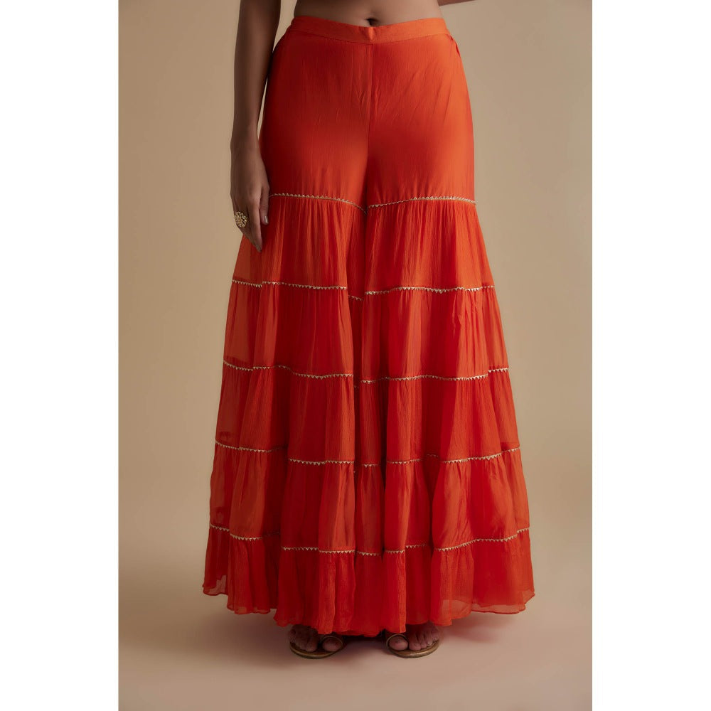 KEITH GOMES Red Sequin Embellished Tunic & Palazzo Dupatta (Set of 3)