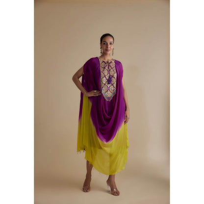 KEITH GOMES Multicolor Sequins Embellished Kaftan Ombre Dress (Set of 2)