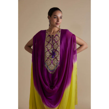 KEITH GOMES Multicolor Sequins Embellished Kaftan Ombre Dress (Set of 2)