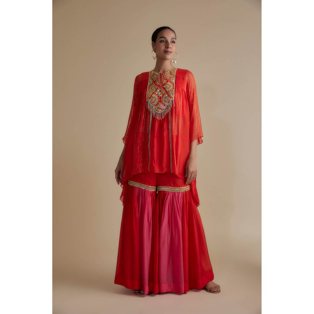 KEITH GOMES Red Sequins Embellished Tunic & Sharara (Set of 2)