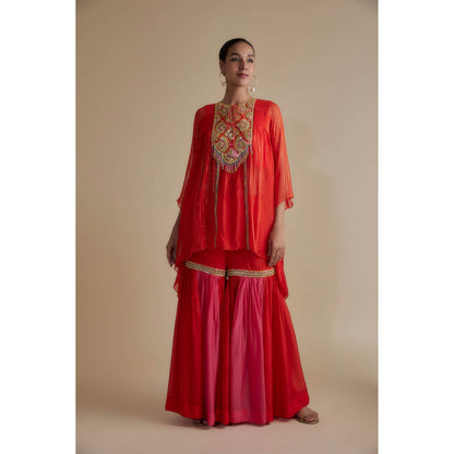 KEITH GOMES Red Sequins Embellished Tunic & Sharara (Set of 2)